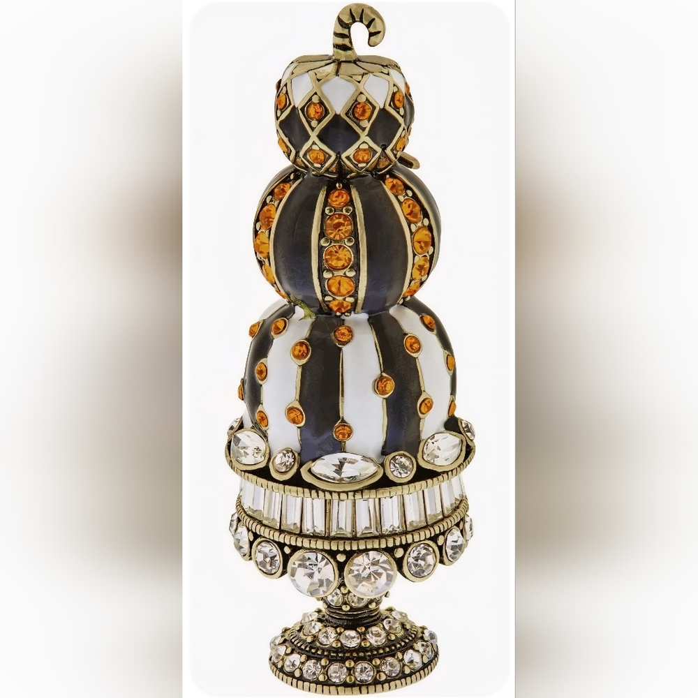 Heidi Daus Pumpkin Topiary Tower Brooch Rhinestone Halloween Fall Autumn 🧡🖤🤍